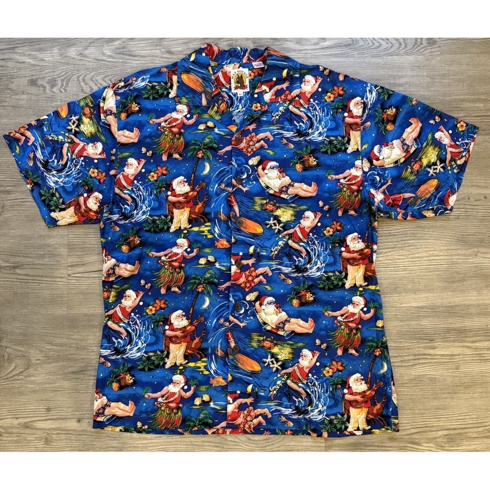 Christmas Santa Hawaiian Shirt VTG Max Boxxer Button Loop Short Sleeve XL RARE